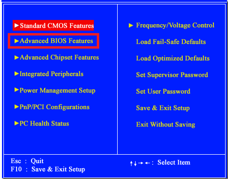 Advanced BIOS Features