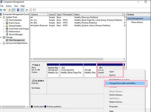 change drive letter for damages sd card