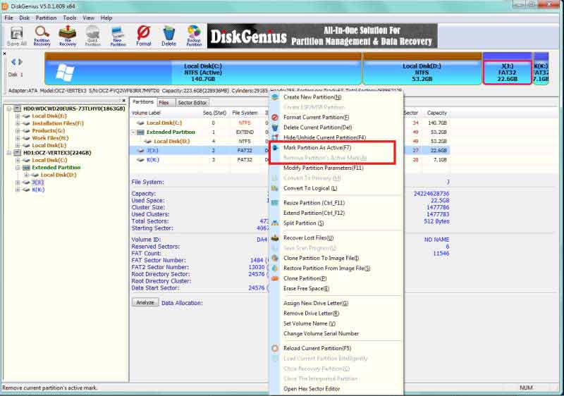 disk genius to set active partition