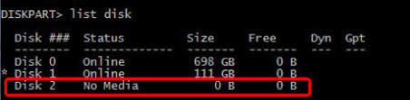 Disk 2 no media 0 bytes