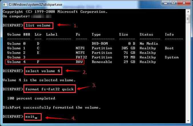 Format RAW SD card using CMD