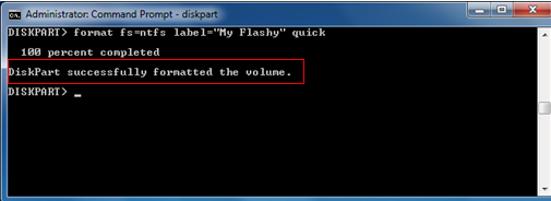 diskpart format successfully