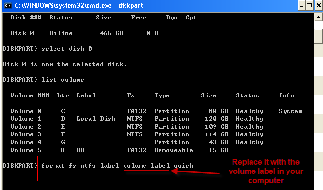 diskpart to format partition