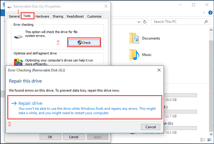 Repair SD with error checking