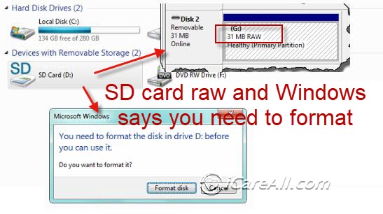 Repair damaged SD card needs formatting