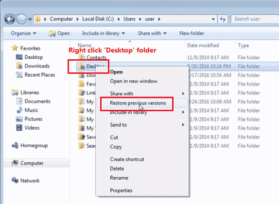 recover desktop folder